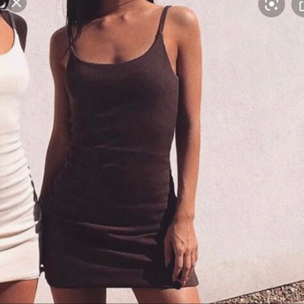 MESHKI brown ribbed mini dress